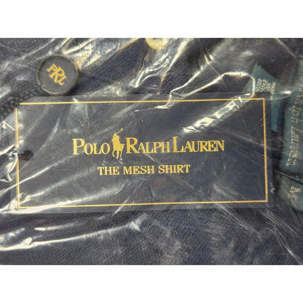 NEW Polo Ralph Lauren Mens Mesh Shirt Polo French Navy Blue Orange Pony M NWT